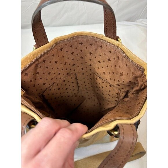 Fossil Explorer Leather Fold Over Crossbody Hobo Tote Shoulder Bag Tan - Picture 14 of 16